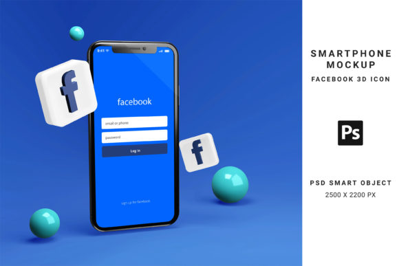 Smartphone Mockup with Facebook 3d Icon